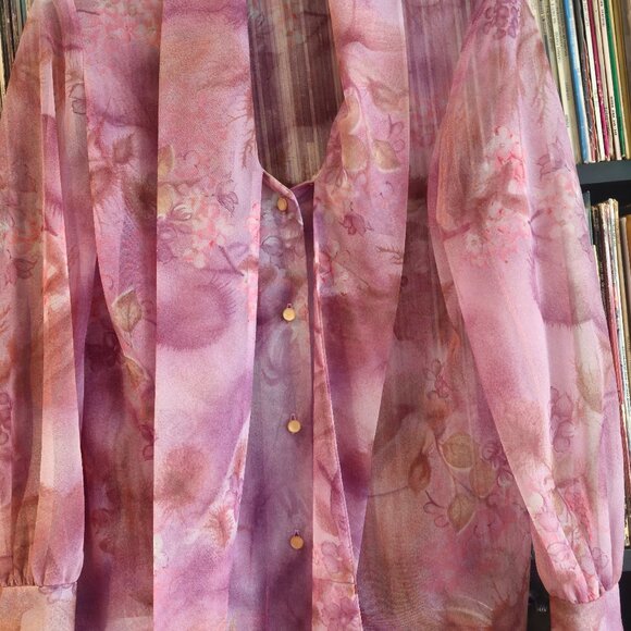 VIntage Elite Chiffon Floral Blouse - Picture 2 of 7